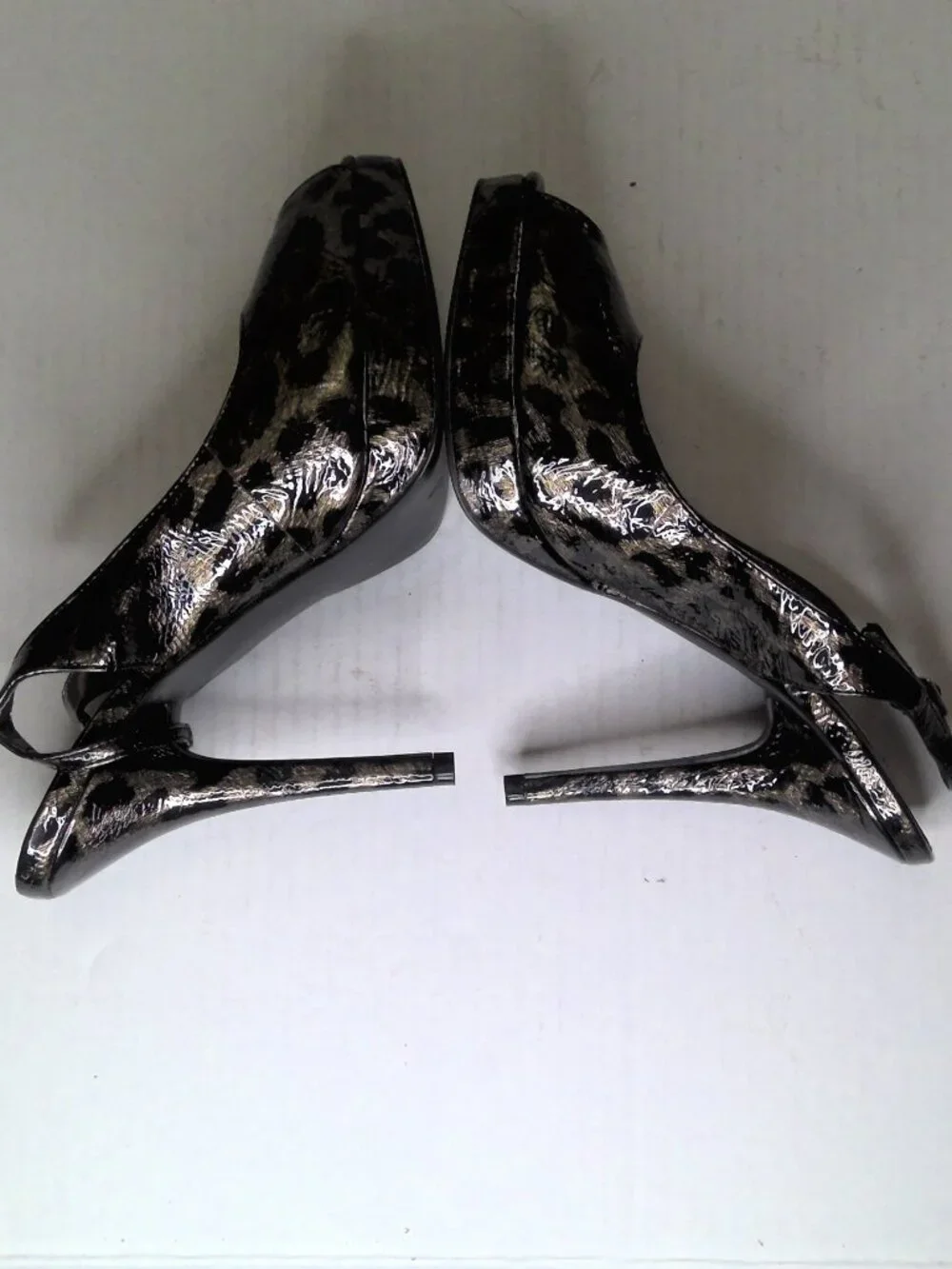 Womens Slingback Heel Black Animal Print Peep Toe Stiletto by Steve Madden 8